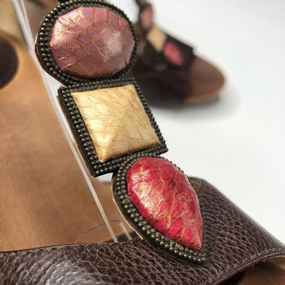 NEW Frye Dolly Leather Jewel Gem Stone T-Strap Boho Chunky Wooden Heels Shoes - Picture 6 of 16